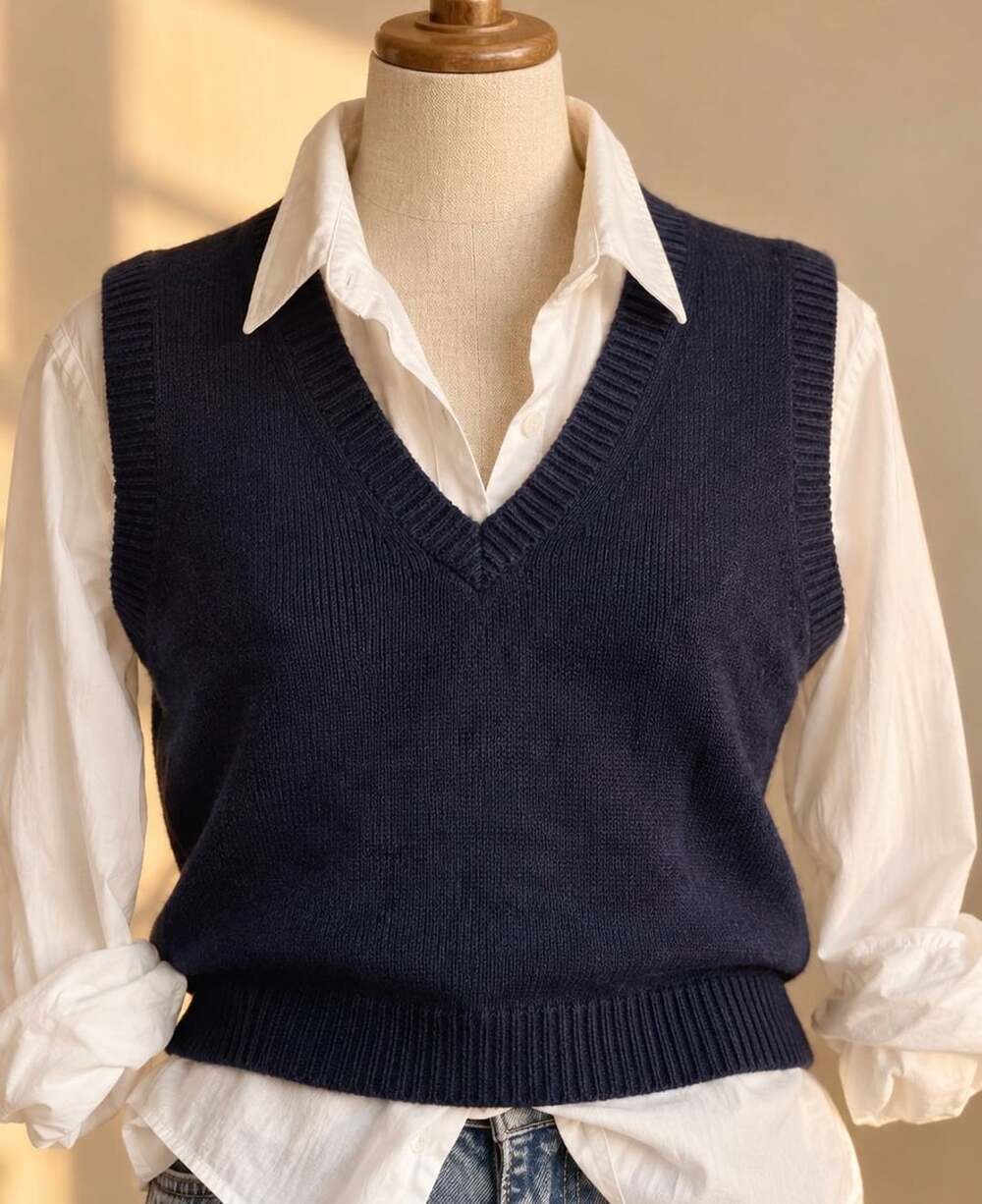Brandy Melville Navy Wool Cashmere Sweater Vest V Neck Preppy Old Money Italy
